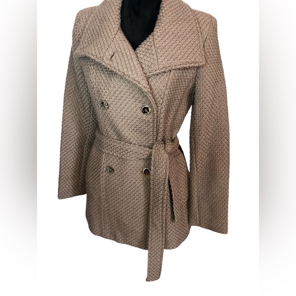 CALVIN KLEIN STUNNING DOUBLE BREASTED WAFFLE TEXTURED GOLD BUTTONS WINTER COAT - Picture 7 of 13
